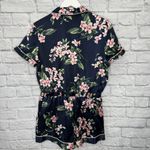 Victoria's Secret  Navy Blue Floral Satin Button Front Sleep Lounge Romper Size L Photo 6