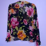 Everyday Clothing Co Silk Blouse Womens Size S Sheer Button Ruffle Dark Floral Black Photo 5