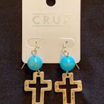 CRUX Western Turquoise & Gold Cross Dangle Earrings NWT Gold Photo 0