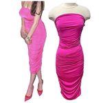 Sincerely Jules NEW  Hot Pink Strapless Ruched Midi Dress Size Large Photo 1