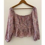 J.Crew  Puff-Sleeve Textured Cotton Top Blooming Floral Purple Pink EUC M Smocked Photo 0