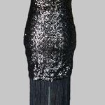 ABS Allen Schwartz Allen Schwartz Black Sequined Dress with long Fringe Hemline Photo 1