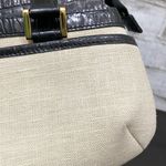 Ralph Lauren Lauren Black Croc Leather Beige Canvas Gold Turnlock Shoulder Bag Photo 14