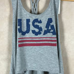 Love Tribe  Juniors Gray USA Macrame Back Tank Top NWT MEDIUM Photo 0