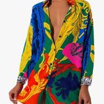 Womens S shirt Floral Print Button Collar Long Shirt Photo 0