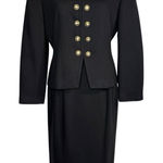Vintage Oleg Cassini Black Blazer Jacket Skirt Set 8 Office Suit Gold Button Photo 0