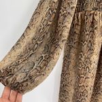 Ganni  Long Sleeve Smocked Dress  Light Brown Snakeskin Print Size 38 Us Size 6 Photo 11