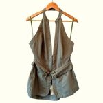 Anthropologie  Belted Halter Top Open Back Moss Green Size XL NEW Photo 3