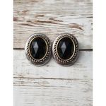 Vintage Clip On Earrings Black Center Oval Fancy Two Tone Halo Photo 0