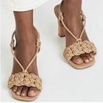 Vince braided leather “Quenelle” slingback heeled strappy sandals in “dune” tan Photo 1