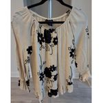 Liv Los Angeles Womens Sz S Black/White Embroidered Flowers Ruffle Tunic Top White Photo 0