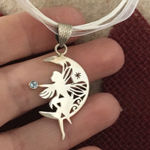 Moon Fairy Solid Sterling Silver & Turquoise Pendant Necklace Silver Photo 0