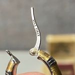 14k Italy Gold Silver Tone Hoop Earrings Textured Stripe Italian Hoop Earrings Photo 6