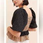 Anthropologie La Ven Smocked Bodice Blouse in Tan & Black Speckle Print - Size M Photo 1