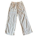 Briggs linen blend striped crochet pocket wide leg pant M Tan Size M Photo 2
