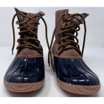 Green Forest Women's Rain‎ Boots Navy Brown Flannel Lining Size 7 Photo 2