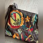Arden B Y2K Embroidered Beaded Leather Wristlet Clutch Floral Brown Cocktail Bag Photo 1