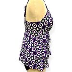 Swim Solutions Women’s One Piece Bathing Suit Purple Black Tiered Size 10 NWT Photo 3