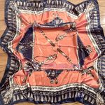 Vintage Large Antique Bells &Tassels blue/orange SQUARE SILKY SCARF 35/35 Orange Photo 0