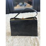 Vintage 50s Style Top Handle Handbag Black Lizard Print Purse Gold Hardware Photo 1