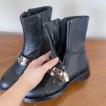 Alexander McQueen  • black calfskin boot chunky silver metal studded moto Photo 8