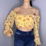Glamaker Cropped Yellow Long Balloon Sleeve Floral Blouse Top Size Large Photo 0