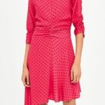 ZARA  Trafaluc Bright Pink Polka Dot Ruched Asymmetrical Dress Photo 0