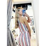 Crystal Sky Halter Neck Sleeveless Flare Leg Striped Tasseled Jumpsuit Pink 5 Size undefined Photo 2