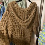 Free People Rare Hooded V-Neck Wide Sleeve Button Up Brown Knit Sweater Size LG Photo 3