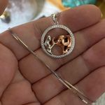 Elephant & Girl Sterling Rose Gold CZ Necklace Silver Photo 1
