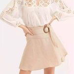 Free People  Higher Ground Flared Tan Linen Mini Skirt EUC Sz 2 Belted Side Zip Photo 13