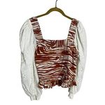 Anthropologie  Love the Label Eyelet Puff Sleeve Mixed Print Blouse Small Photo 0