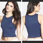 Leith Blue Geometric Print Sleeveless Knit Crop Top - Size Medium - Rayon Blend Photo 1