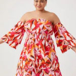 Forever 21  Strapless Floral Dress - Red, orange and Pink Photo 0