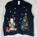 Southern Lady Women’s Embroidered Christmas Button Up Sweater Vest Size XL 159 K Black Photo 0