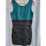 EXPRESS  Teal & Black Party Cocktail Mini Dress Satin Bodice Tiered Ruffle Sz 10 Photo 1
