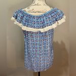 Roberta Roller Rabbit ROBERTA‎ ROLLER RABBIT Lucia Fringe Off Shoulder Top Blue Tile Print sz S Photo 1
