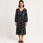 Jason Wu J ‎ Black Blue Floral Long Sleeve Midi Dress Large Photo 10