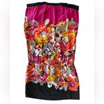 BCBG Max Azria 100% Silk Multicolor Floral Dress Drop Waist Y2K Cap Sleeve Photo 1