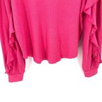 Anthropologie  Pilcro Ruffled V-Neck Waffle Rasberry Pink Long Sleeve Shirt Top Photo 4