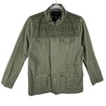 Blu Pepper Blue Pepper Green Full Zip Lace Detail Cotton Denim Utility Jacket Size M Photo 0