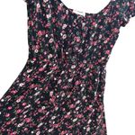 Socialite  black floral scoop neck smocked long tunic blouse top shirred Photo 1