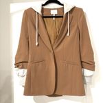 Cinq à Sept Cinq a Sept Khloe Hooded Blazer Womens 2 Tan Camel Jacket Knit Sleeve Hoodie Photo 7