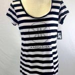 Kardashian Kollection Striped Scoop Neck Black and White Top Tee Size La… Photo 0