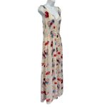 Lucky Brand  Ivory Red Blue Floral Sleeveless Tie Waist V-Neck Maxi Dress size S Photo 8