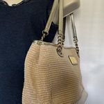 Tignanello Rattan Woven Faux Leather Gold Metallic Trim Shoulder Bag Purse Photo 2