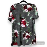 LuLaRoe  L pullover short sleeve v-neck hi low shirt rose design black white back Photo 7