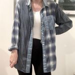 American Eagle Multi Printed Plaid Chambray Denim Button up Shirt Photo 0