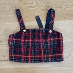 Lulus Lulu’s - Adorably Posh Plaid Tweed Crop Top in Red & Black/Navy Photo 0