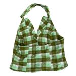 Urban Outfitters NWT Green Plaid Halter Top Vest Linen Blend Womens M Groovy Photo 1